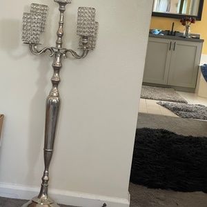 Floor candleholder Silver with Glass stones